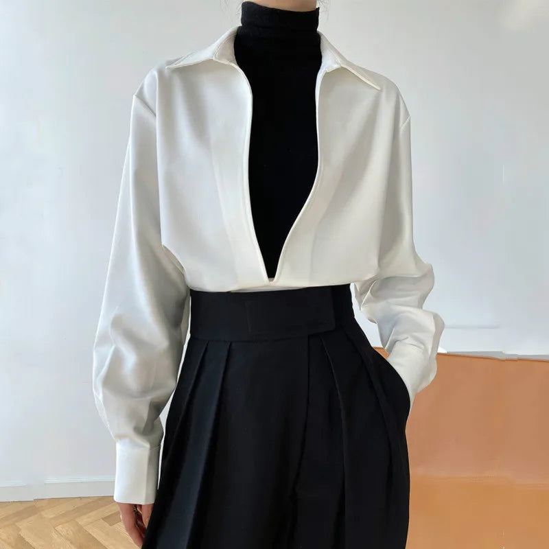 V Neck Solid Full Sleeve Loose Tops