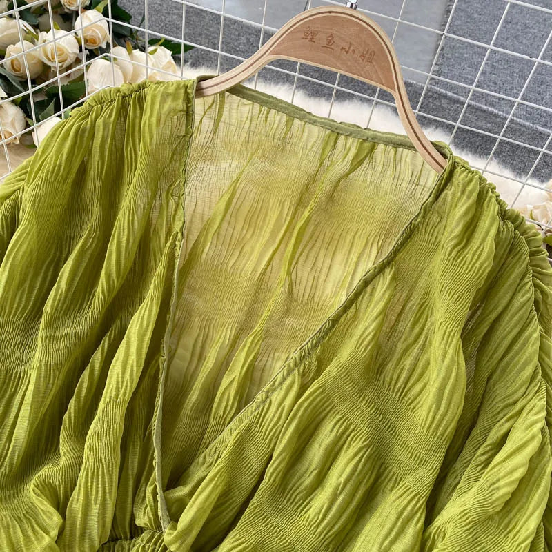 Draped Chiffon Blouset V-Neck