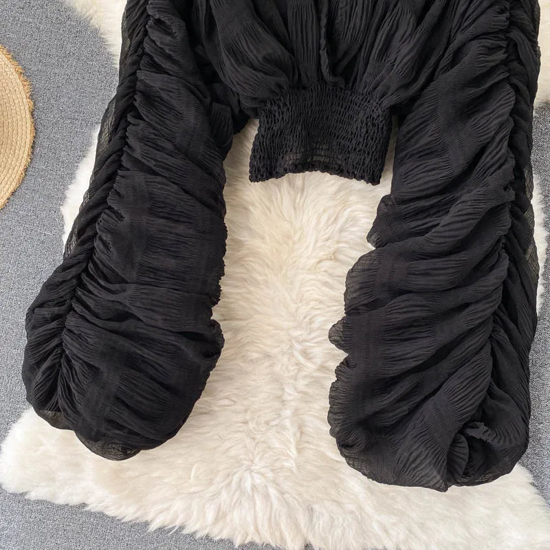 Draped Chiffon Blouset V-Neck