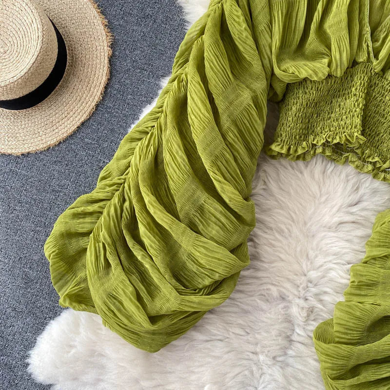 Draped Chiffon Blouset V-Neck