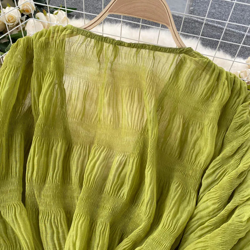Draped Chiffon Blouset V-Neck