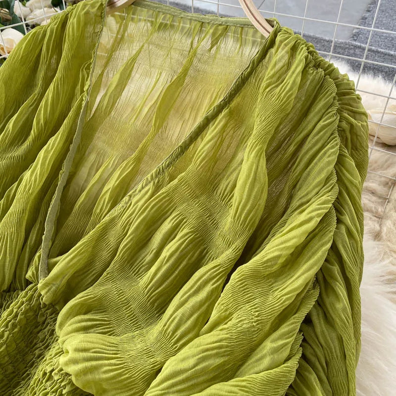Draped Chiffon Blouset V-Neck