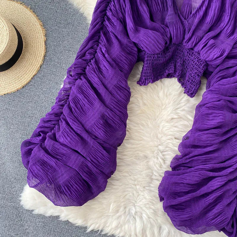 Draped Chiffon Blouset V-Neck