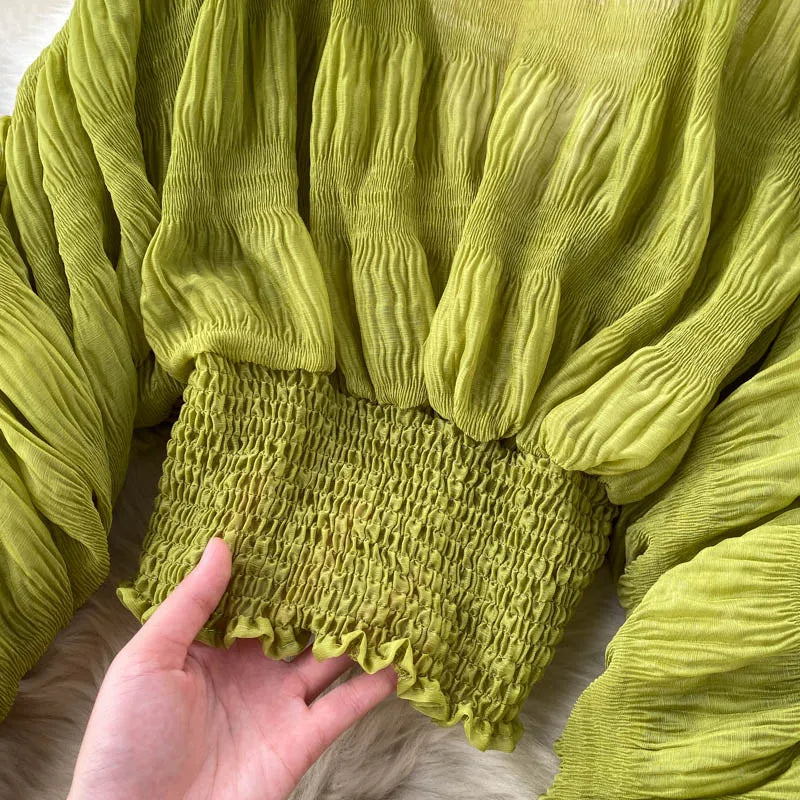 Draped Chiffon Blouset V-Neck