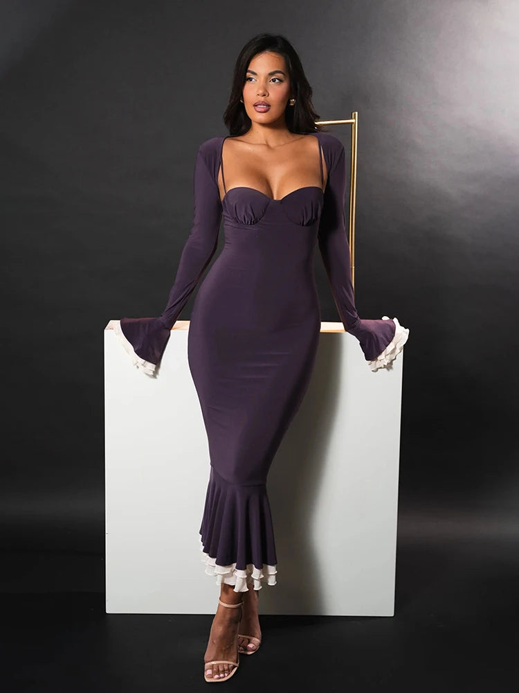 Elegant Square Collar Floor-Length Dress