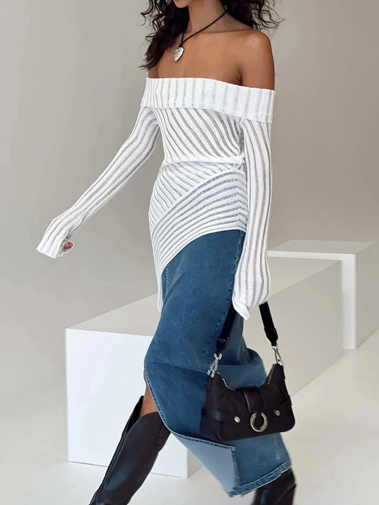 Off-shoulder Backless Long Sleeve Sexy Tops