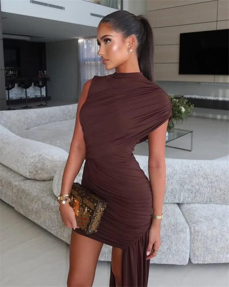 Irregular Draped Ruched Dress