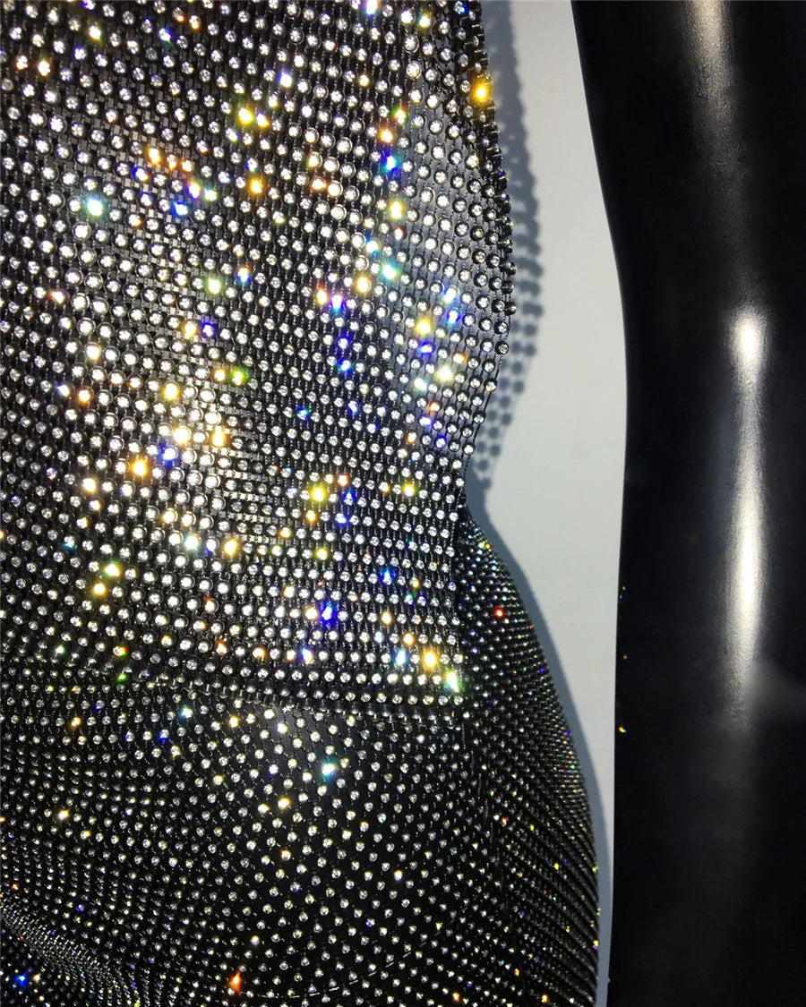 See Through Mesh Dress Shiny Rhinestone