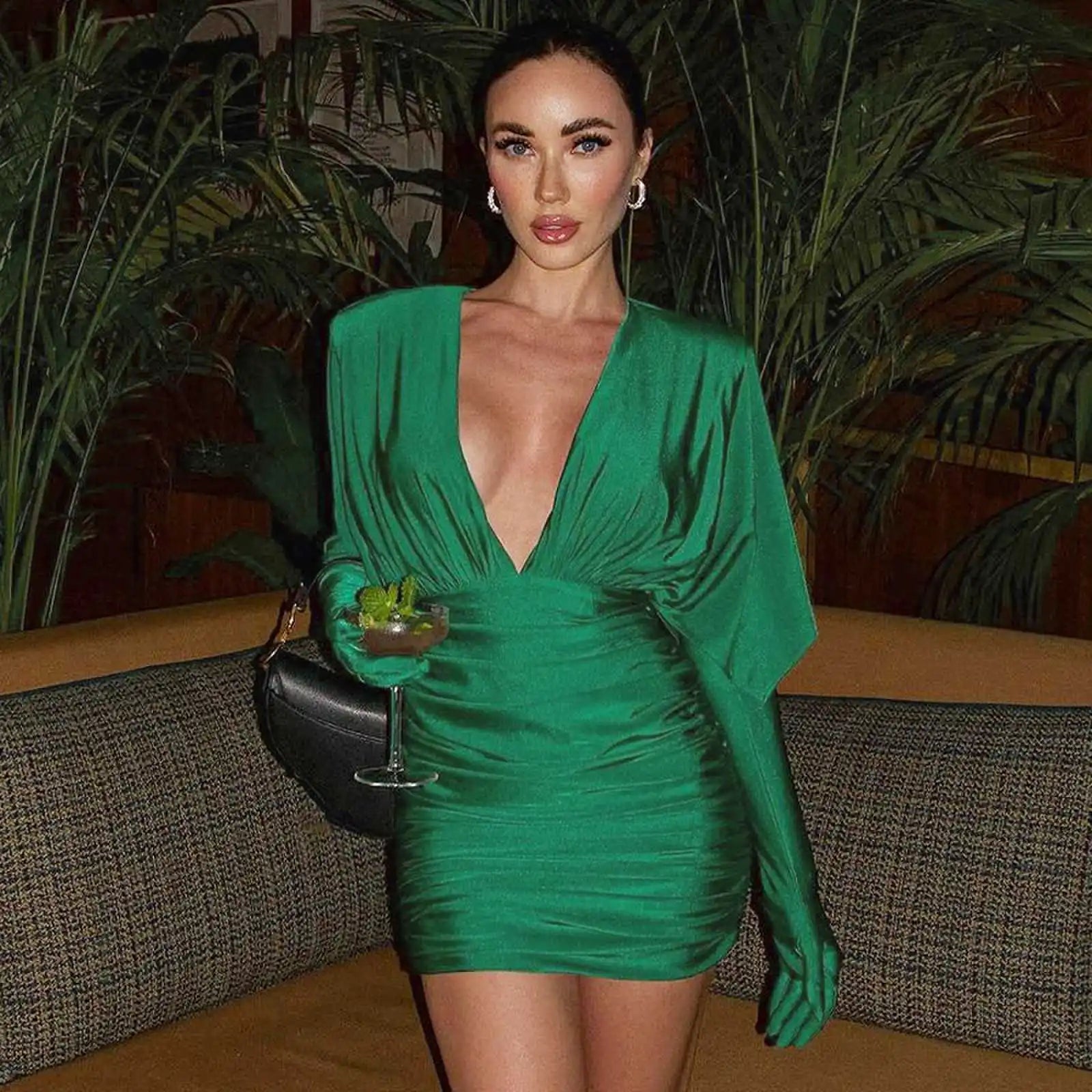 V Neck Bodycon Mini Dress