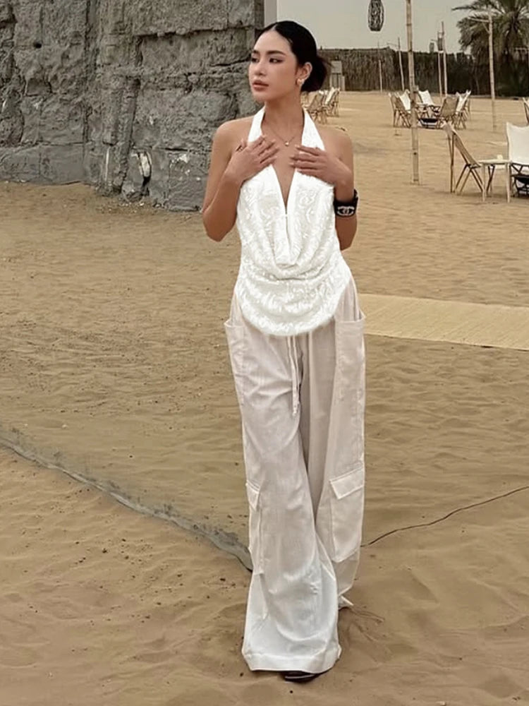 2-Piece Set Swing Collar Arabesques Backless