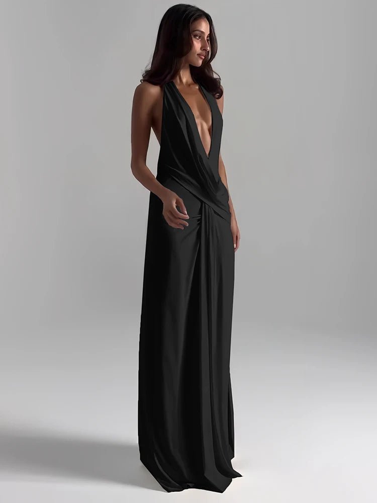 Halter v-Neck Backless Side Slit Dresss