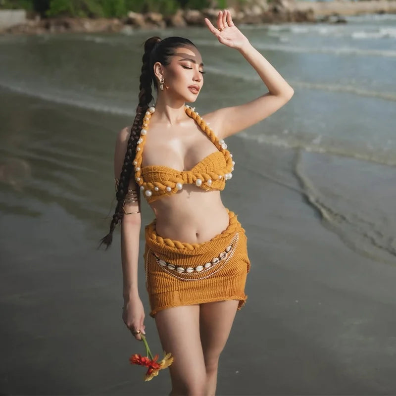 Halter Bikini Skirt Sets Crochet