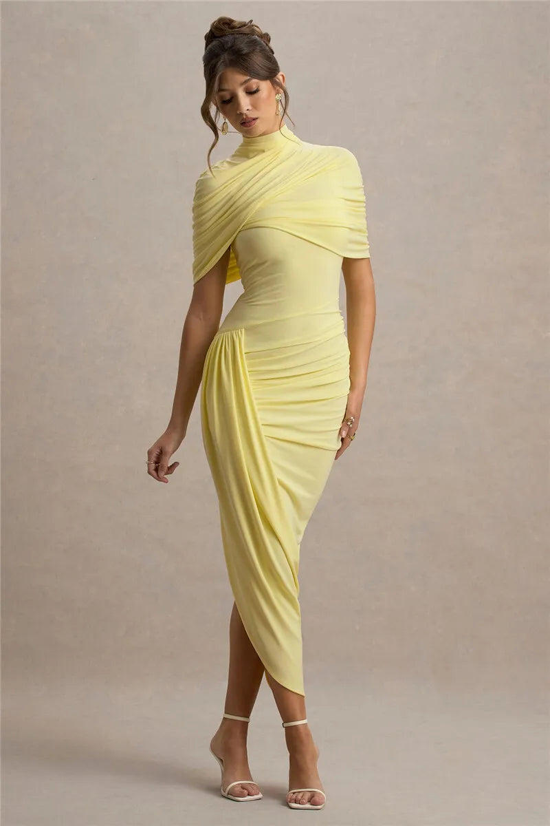 Half Sleeve Backless Ruched Maxi Dress
