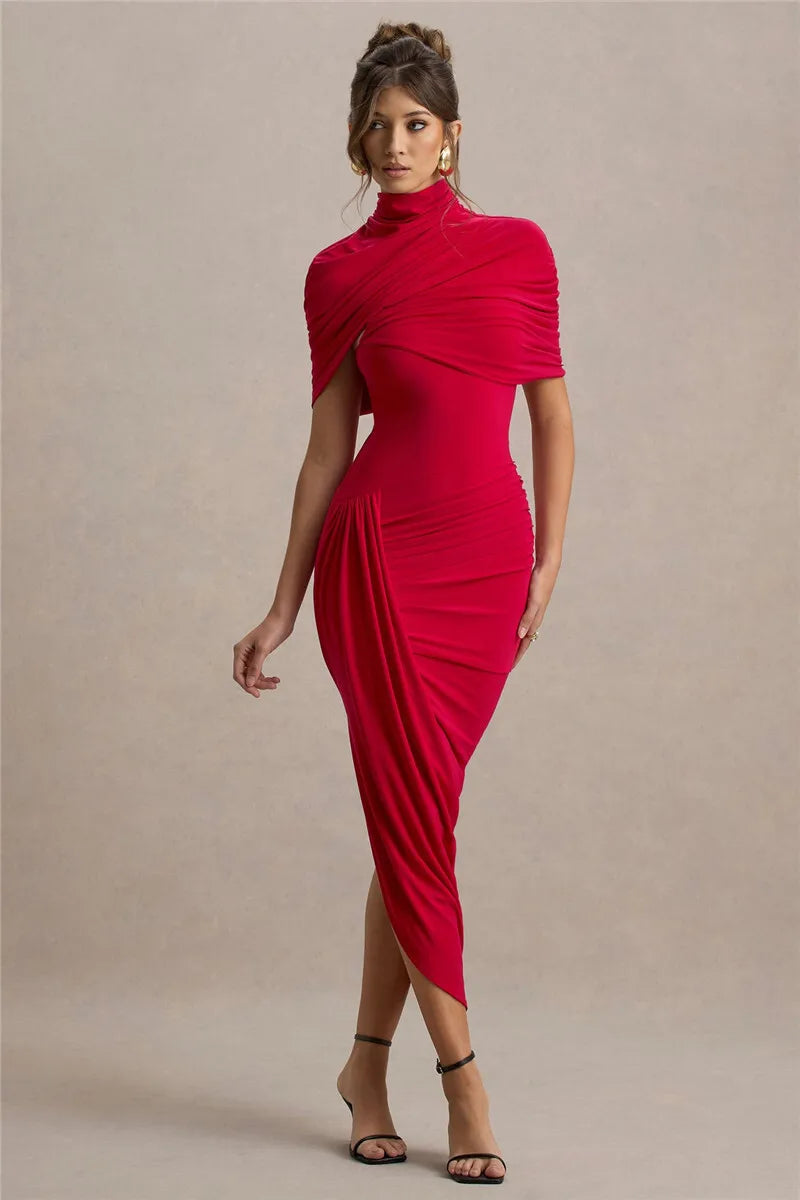 Half Sleeve Backless Ruched Maxi Dress