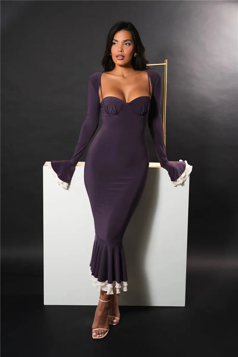 Elegant Square Collar Floor-Length Dress