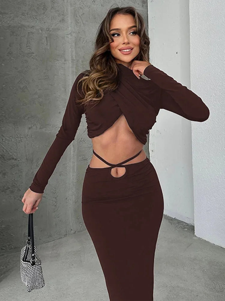 Long Sleeve Lace-up Crop Sets
