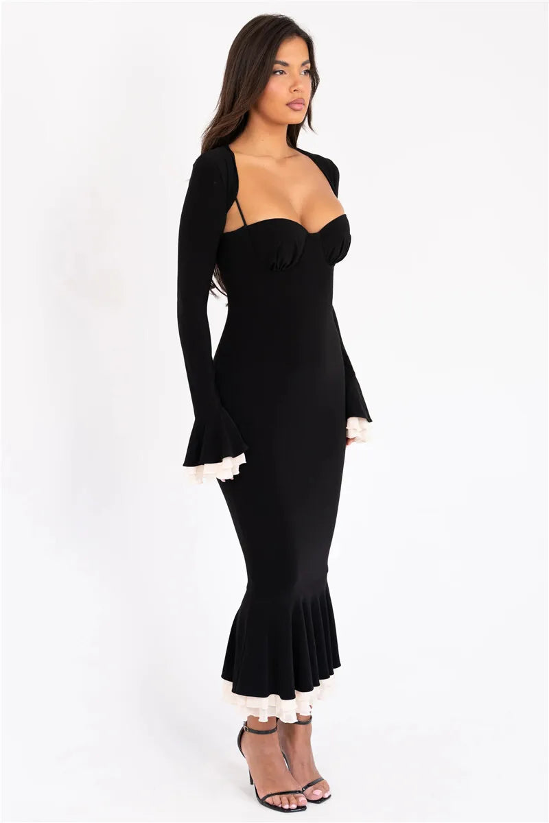 Elegant Square Collar Floor-Length Dress