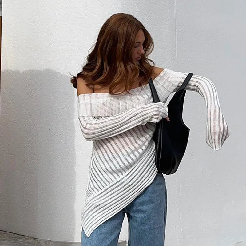Off-shoulder Backless Long Sleeve Sexy Tops