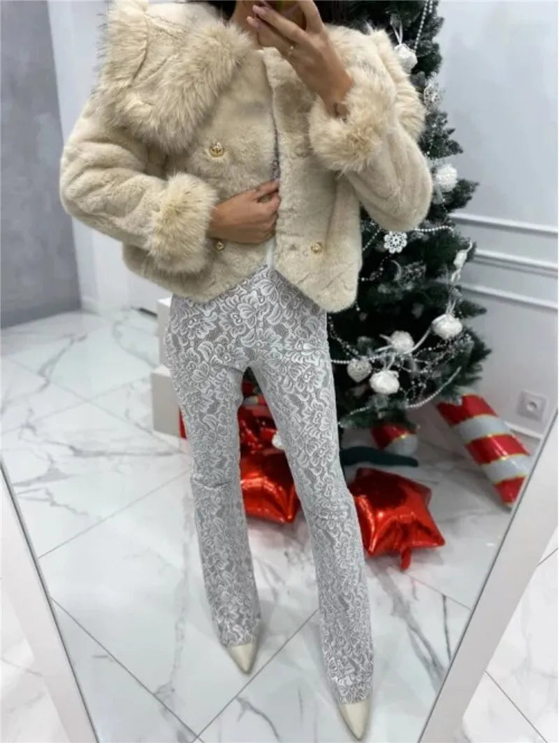 Lace Print Long Sleeve Jumpsuits