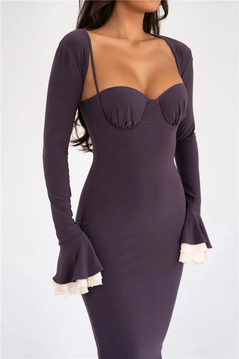 Elegant Square Collar Floor-Length Dress