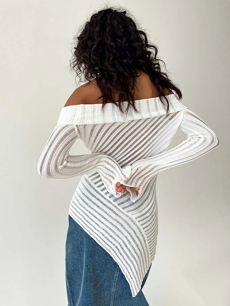 Off-shoulder Backless Long Sleeve Sexy Tops