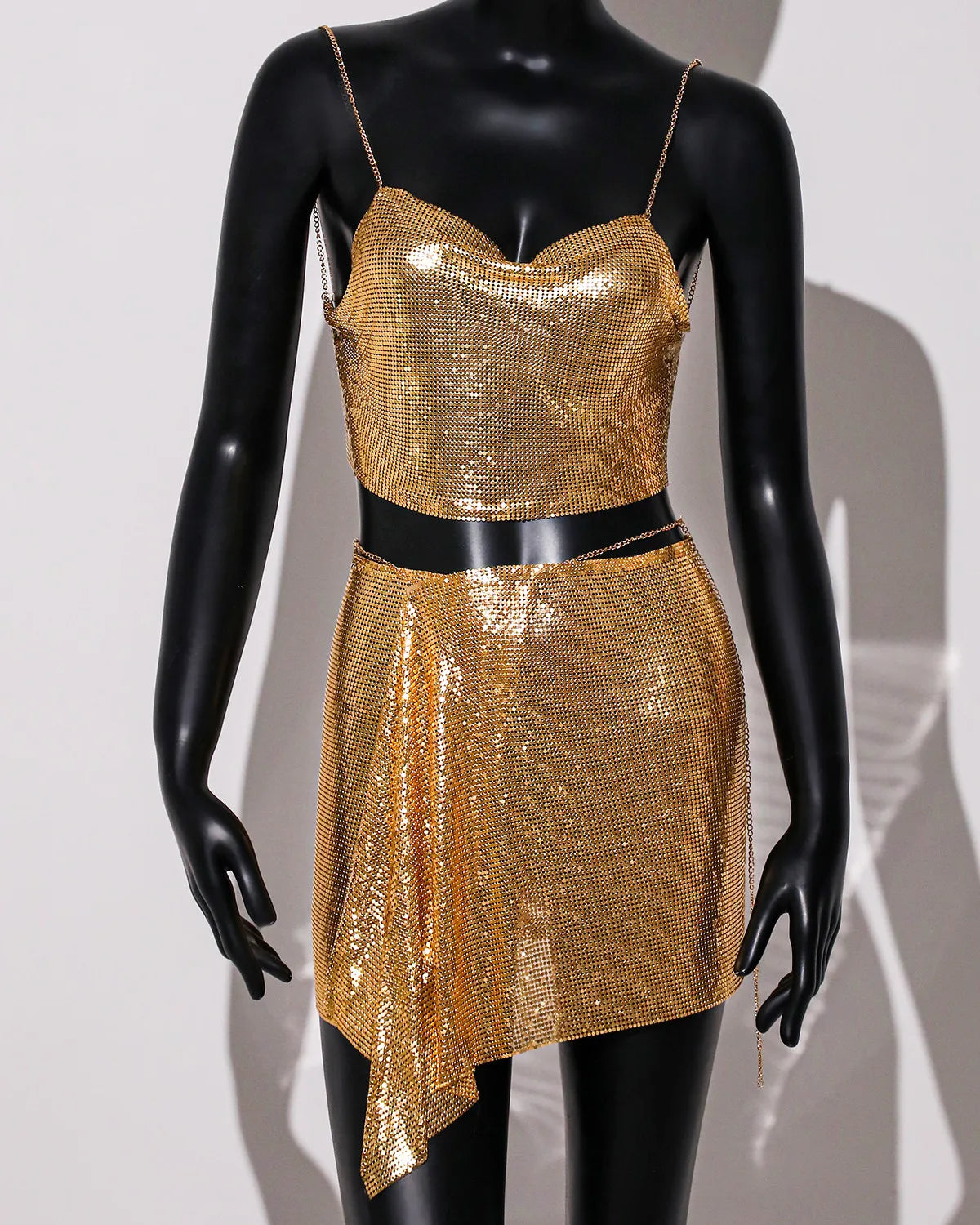 Metal Sequins Sleeveless Halter Skirts Set