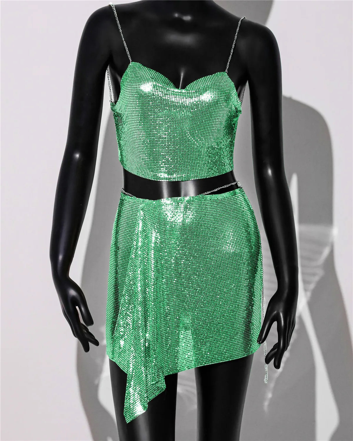 Metal Sequins Sleeveless Halter Set Fashion Streetwear