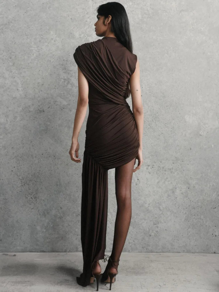 Irregular Draped Ruched Dress