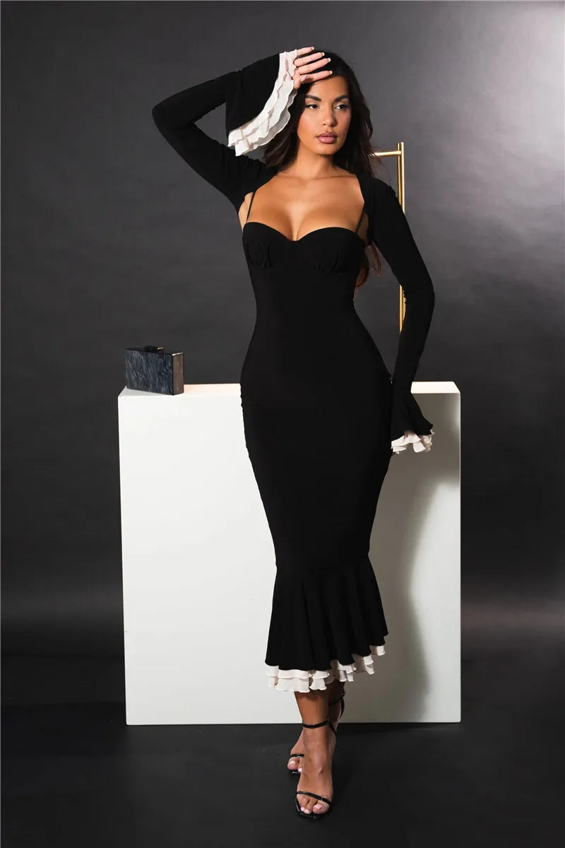 Elegant Square Collar Floor-Length Dress