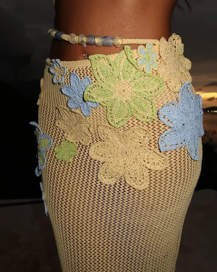 Colorful Flower Knitted Skirt Sets