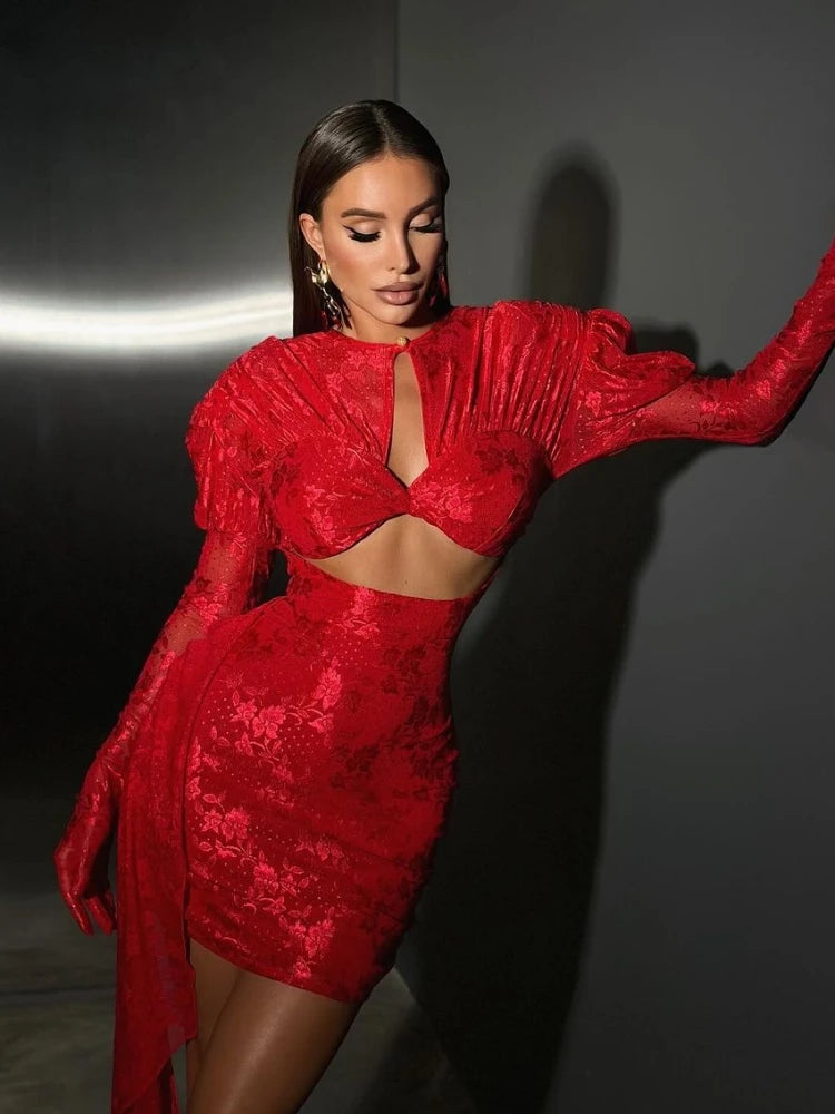 Sexy Gloves Long Sleeves Draped Mini Dress