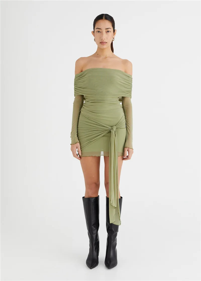 Off-shoulder Long Sleeve Bodycon Dress
