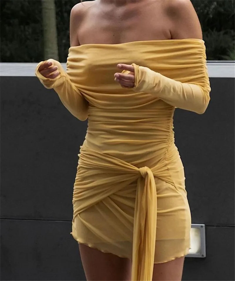Off-shoulder Long Sleeve Bodycon Dress