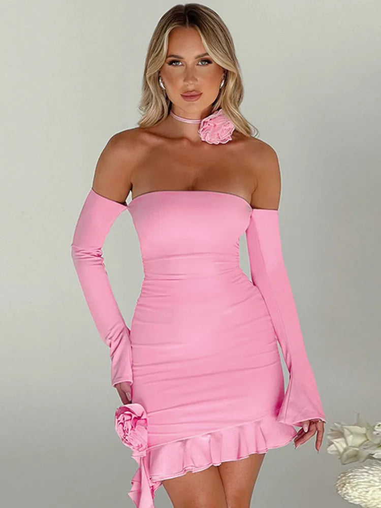 Flower Ruffle Mini Dress