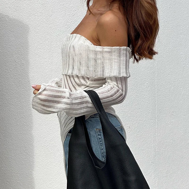 Off-shoulder Backless Long Sleeve Sexy Tops