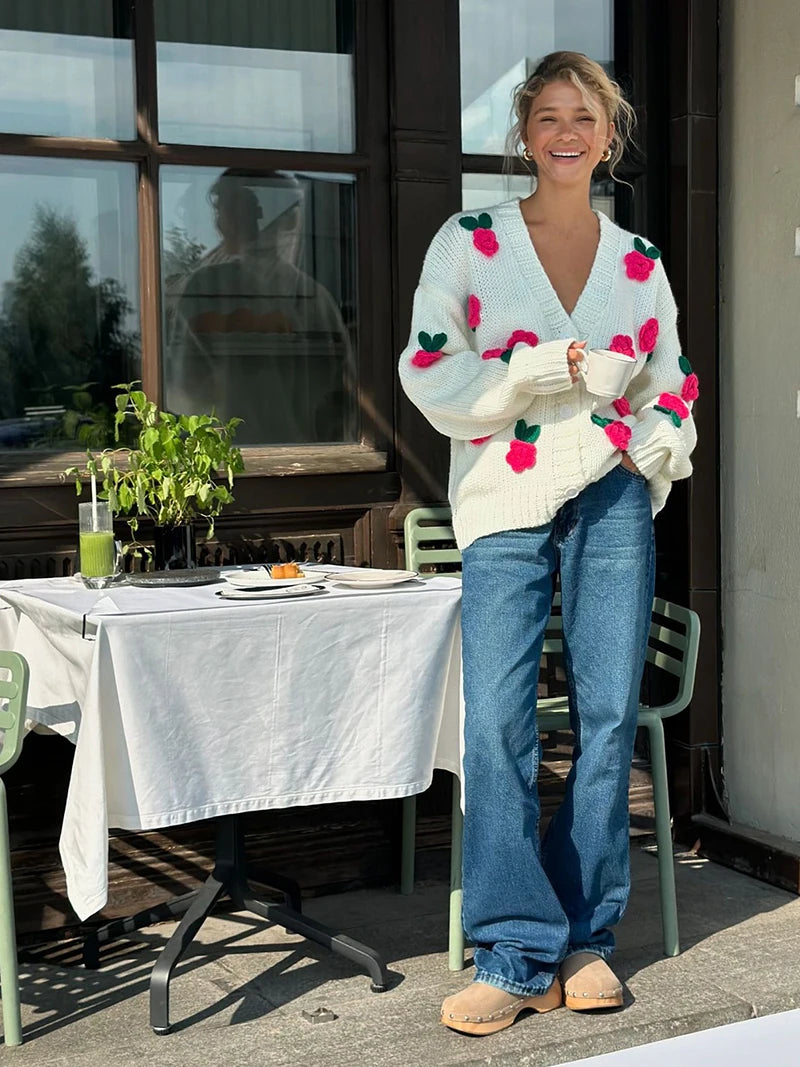 Knit Sweater Cardigans  V Neck Long Sleeve