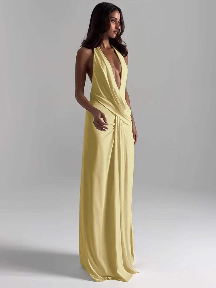 Halter v-Neck Backless Side Slit Dresss