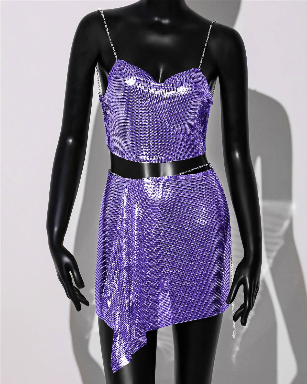 Metal Sequins Sleeveless Halter Set Fashion Streetwear