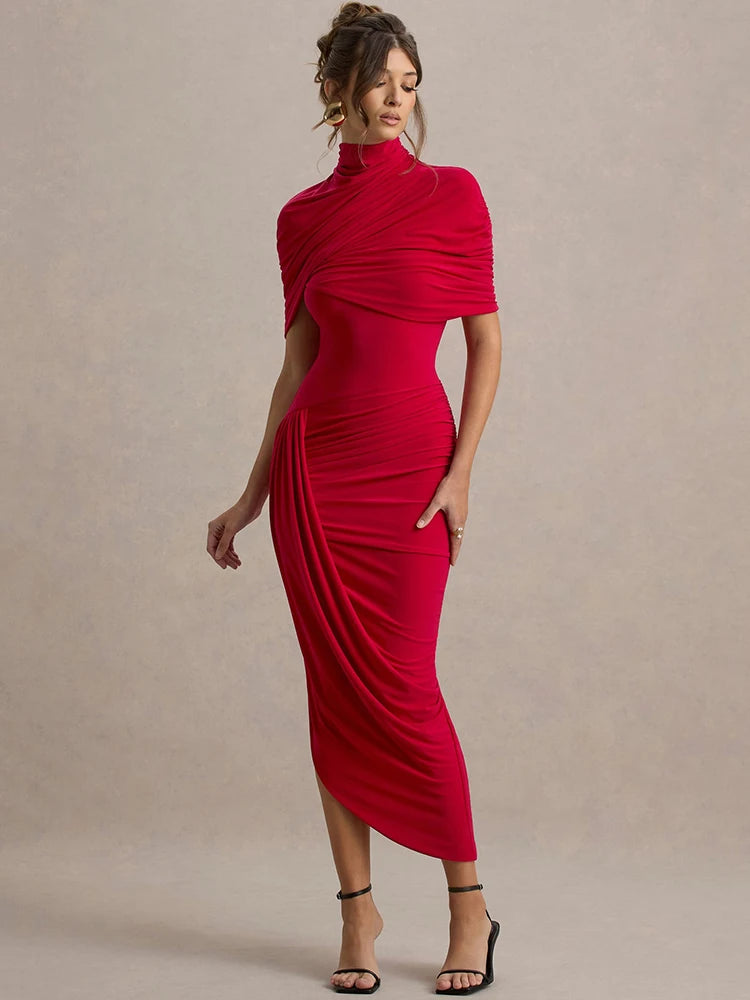 Half Sleeve Backless Ruched Maxi Dress