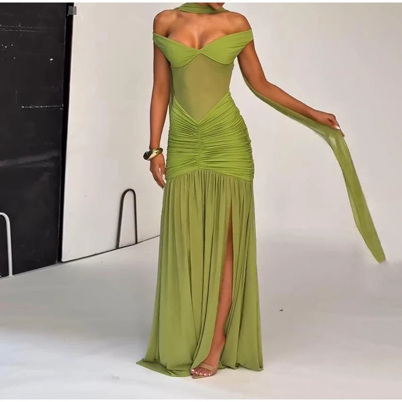 Off-shoulder Backless Maxi Dress