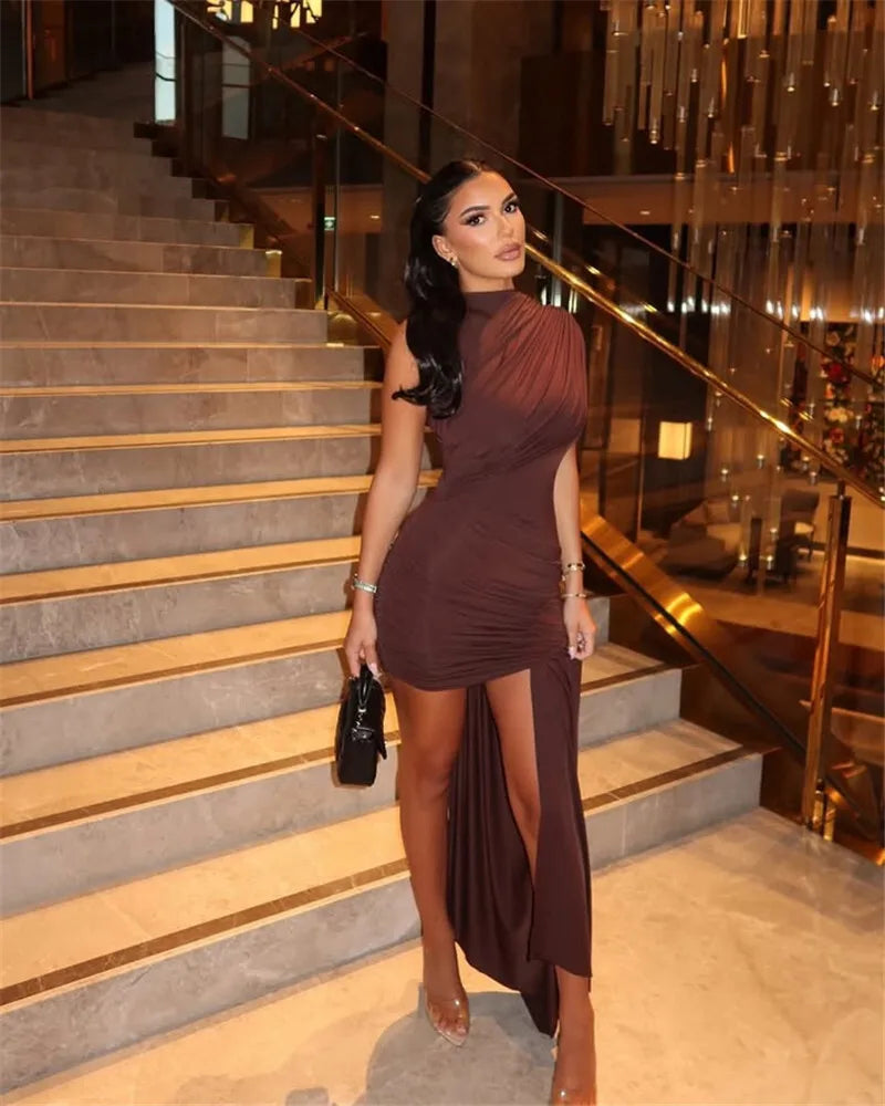 Irregular Draped Ruched Dress