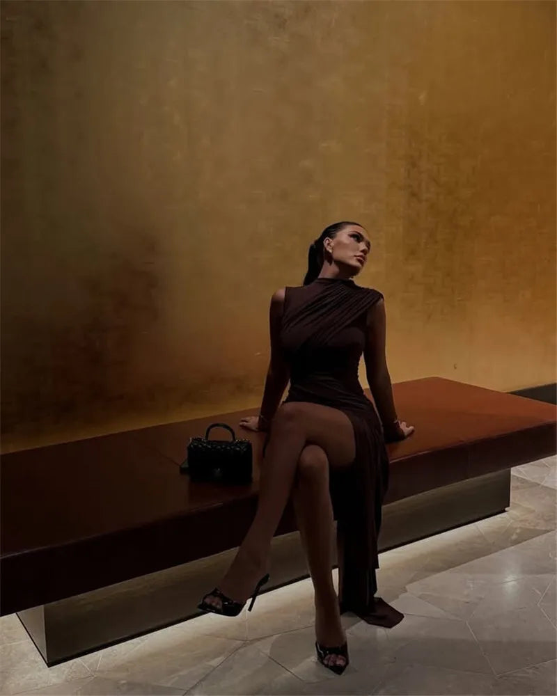 Irregular Draped Ruched Dress