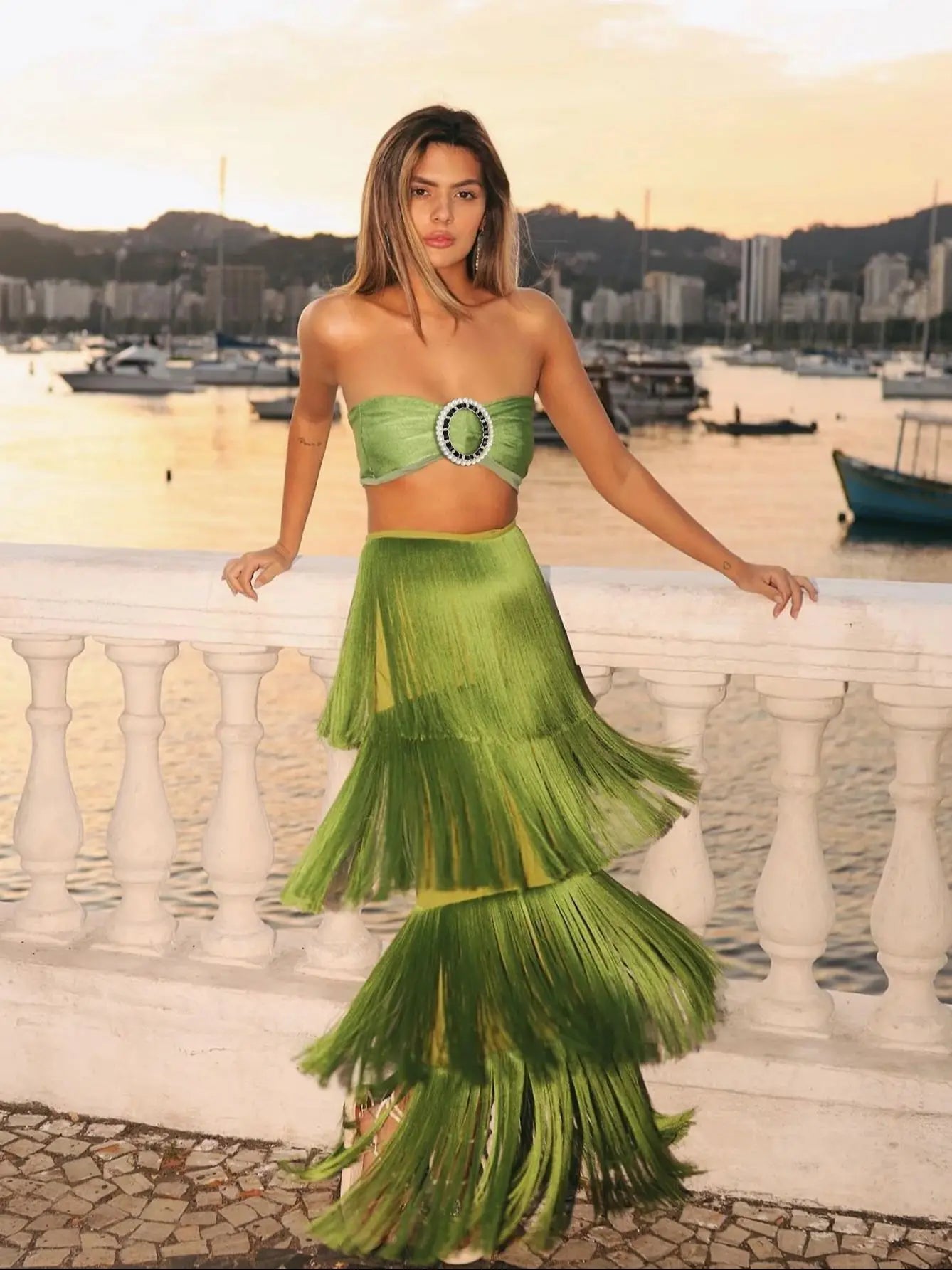 Tassel Skirt Set A Line Waist Skirt Bandage