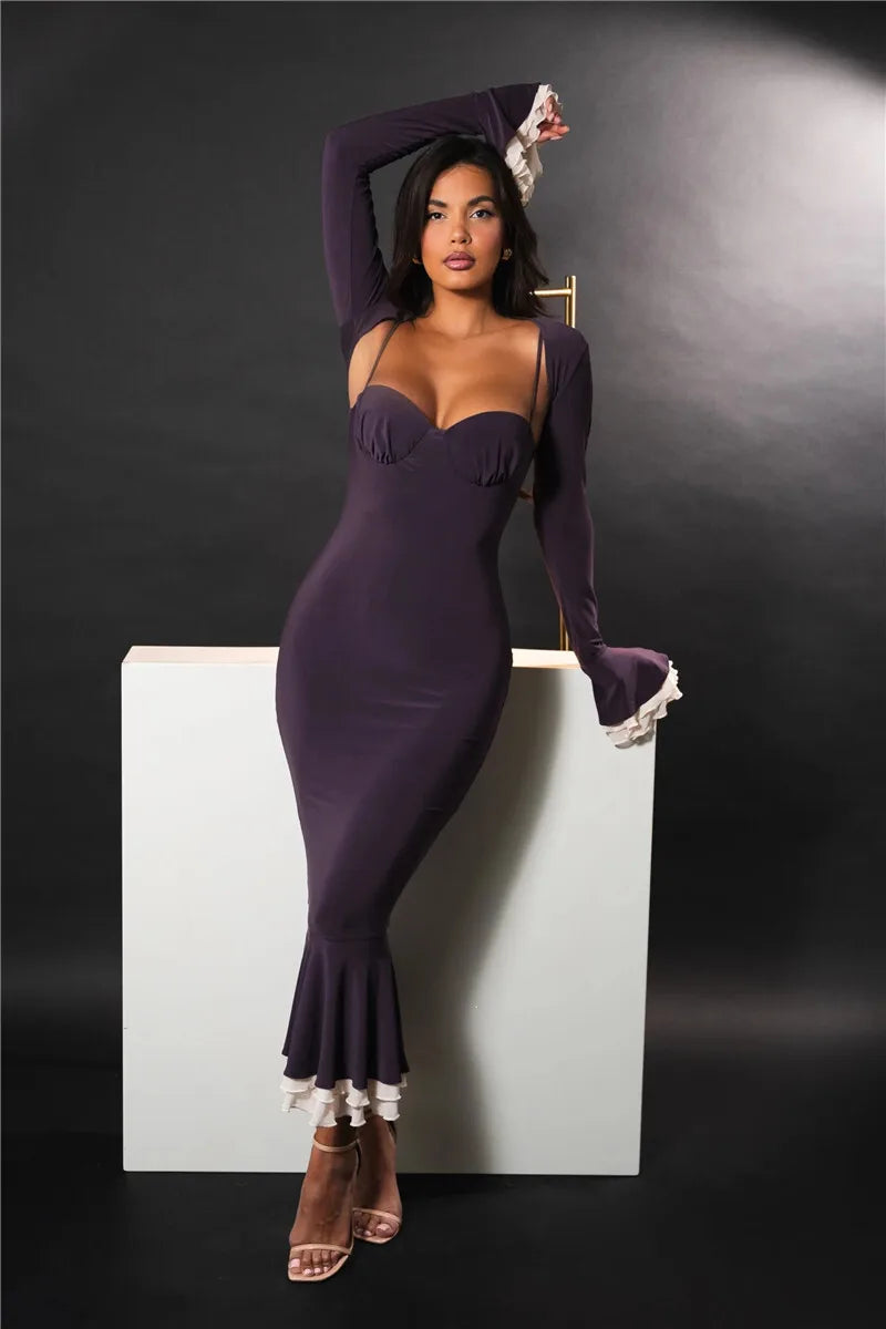 Elegant Square Collar Floor-Length Dress