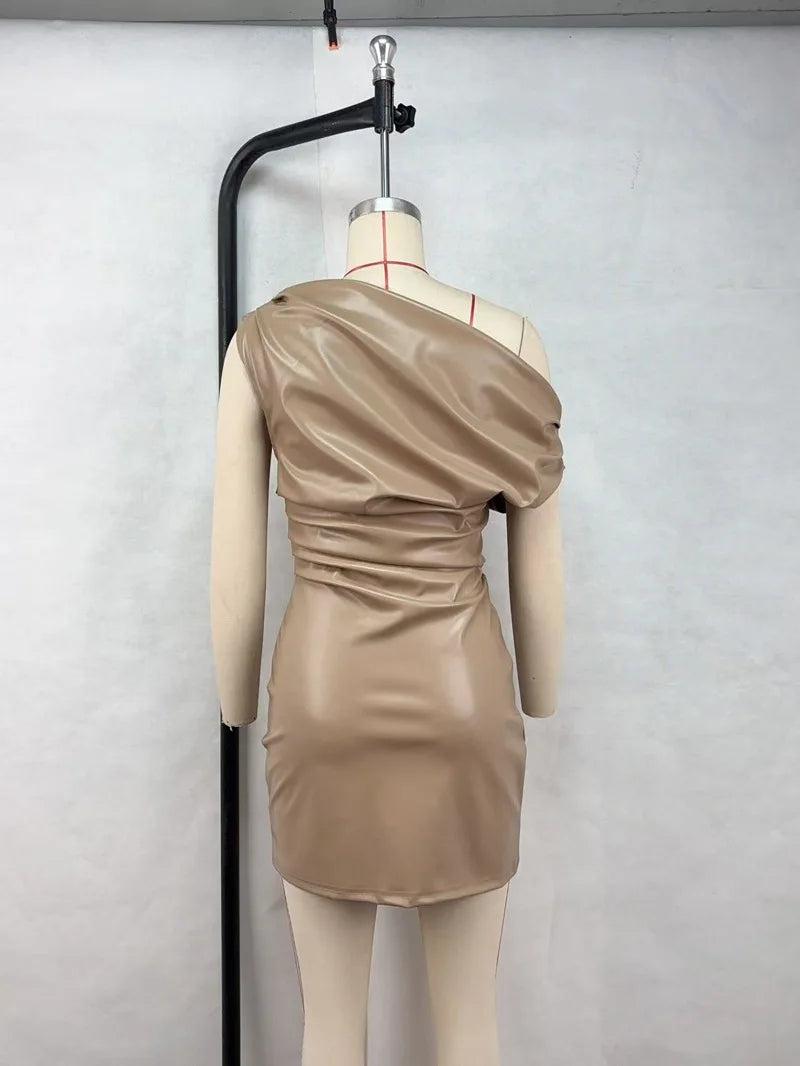 Luxury Leather Strapless Short Dress Chic Womens Summer Sexy Party Waist Curvy Dresses 2025 Evening Red Green Brown Y2K Cocktail