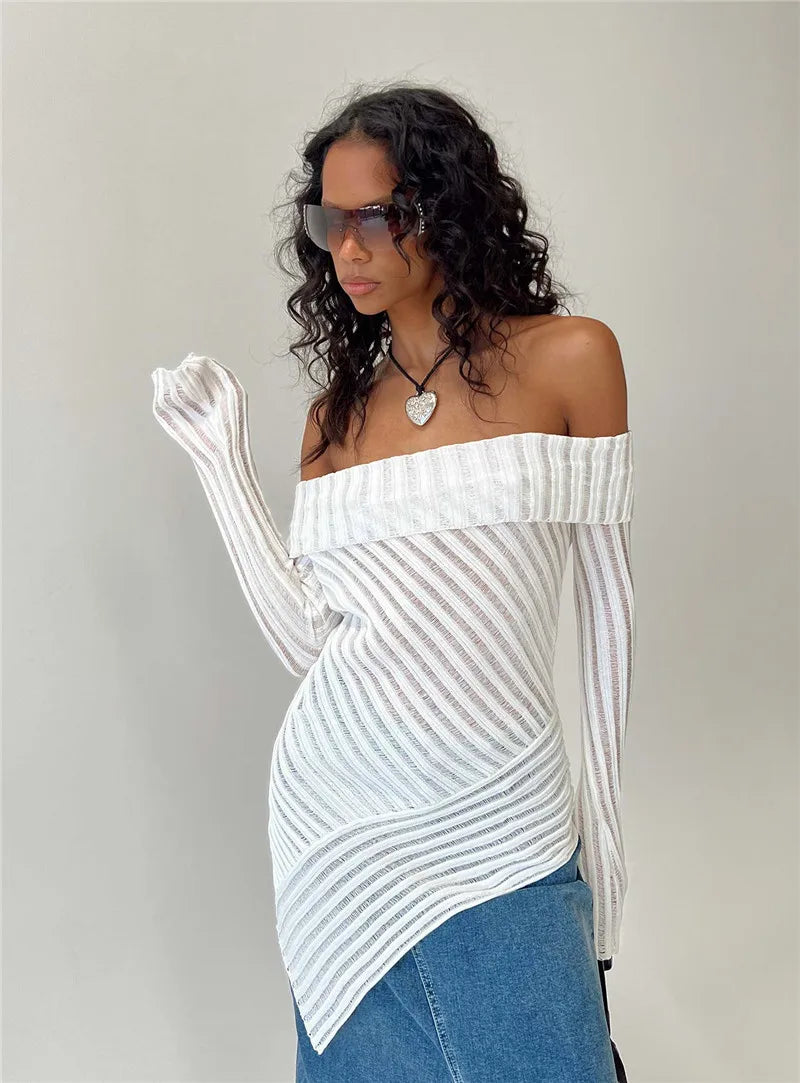 Off-shoulder Backless Long Sleeve Sexy Tops