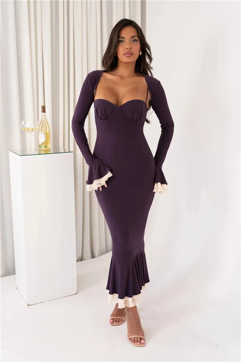 Elegant Square Collar Floor-Length Dress