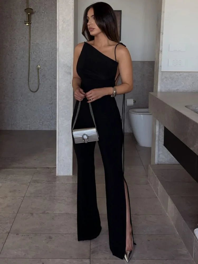 Lace-up Irregularity Long Jumpsuit