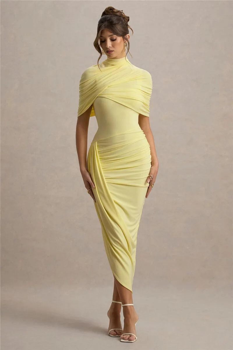 Half Sleeve Backless Ruched Maxi Dress