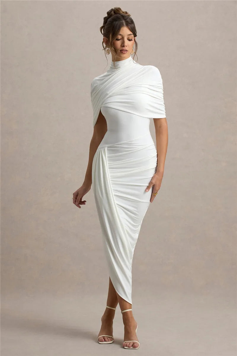 Half Sleeve Backless Ruched Maxi Dress